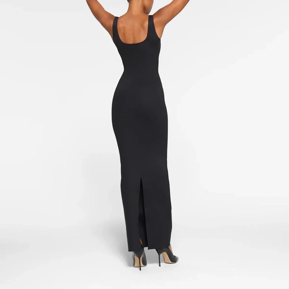 SKIMS Black Bodycon Maxi Dress Square Neck Sleeveless - Picture 2 of 7